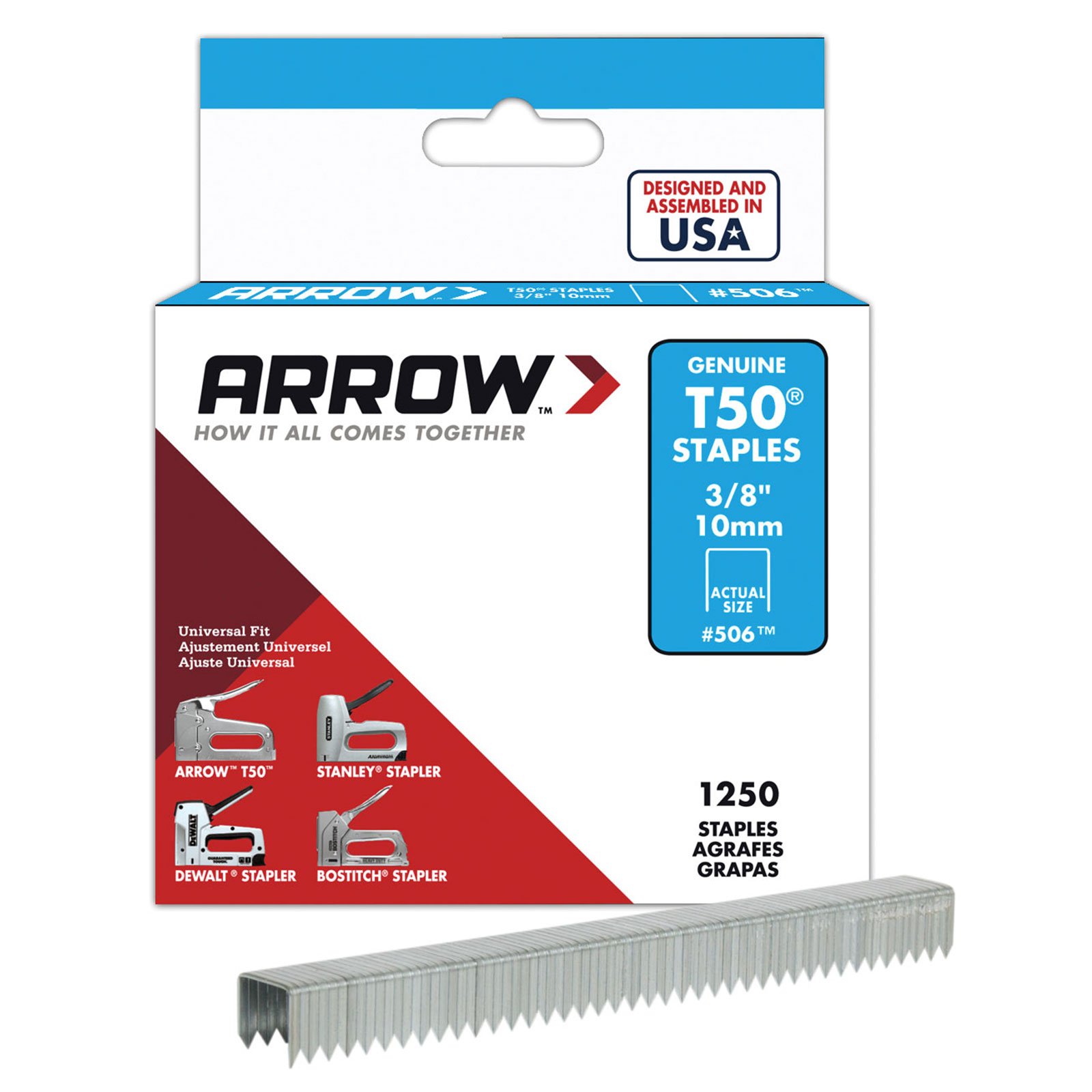 Arrow T50 Staples 10mm 3/8" (1,250) Arrow T50 Staples 10mm 3/8" (1,250)