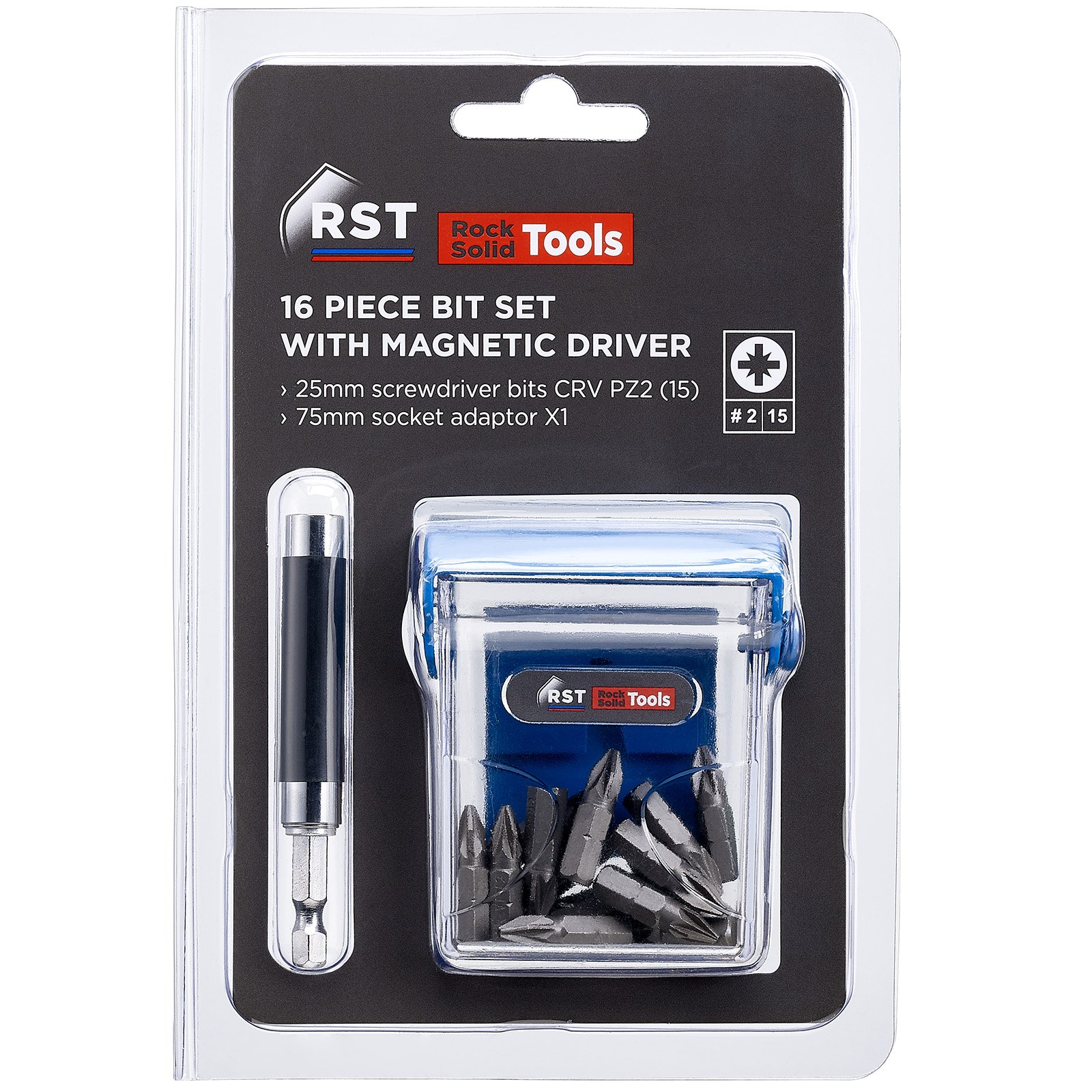 RST 16 Piece PZ2 Bit Set with 75mm Adapter RST 16 Piece PZ2 Bit Set with 75mm Adapter