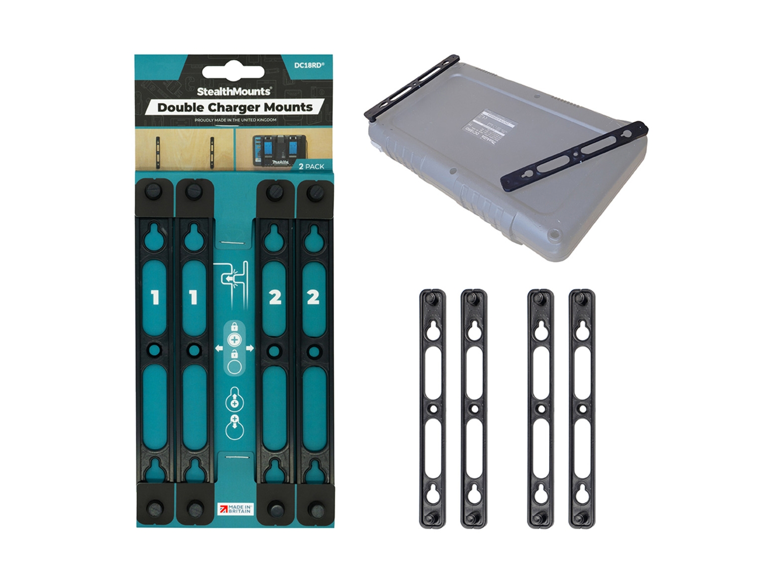 S.Mounts Black Mount for Makita Double Charger x 2