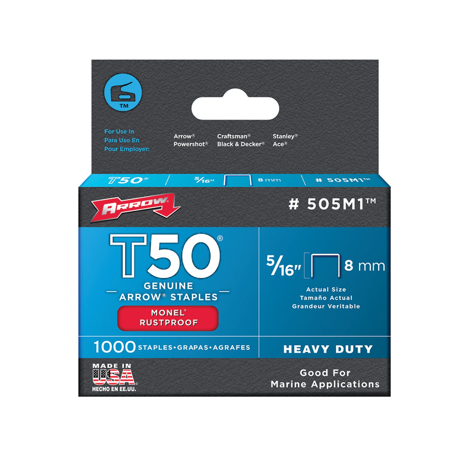 Arrow T50 Monel Staples 8mm 5/16" (1,000)