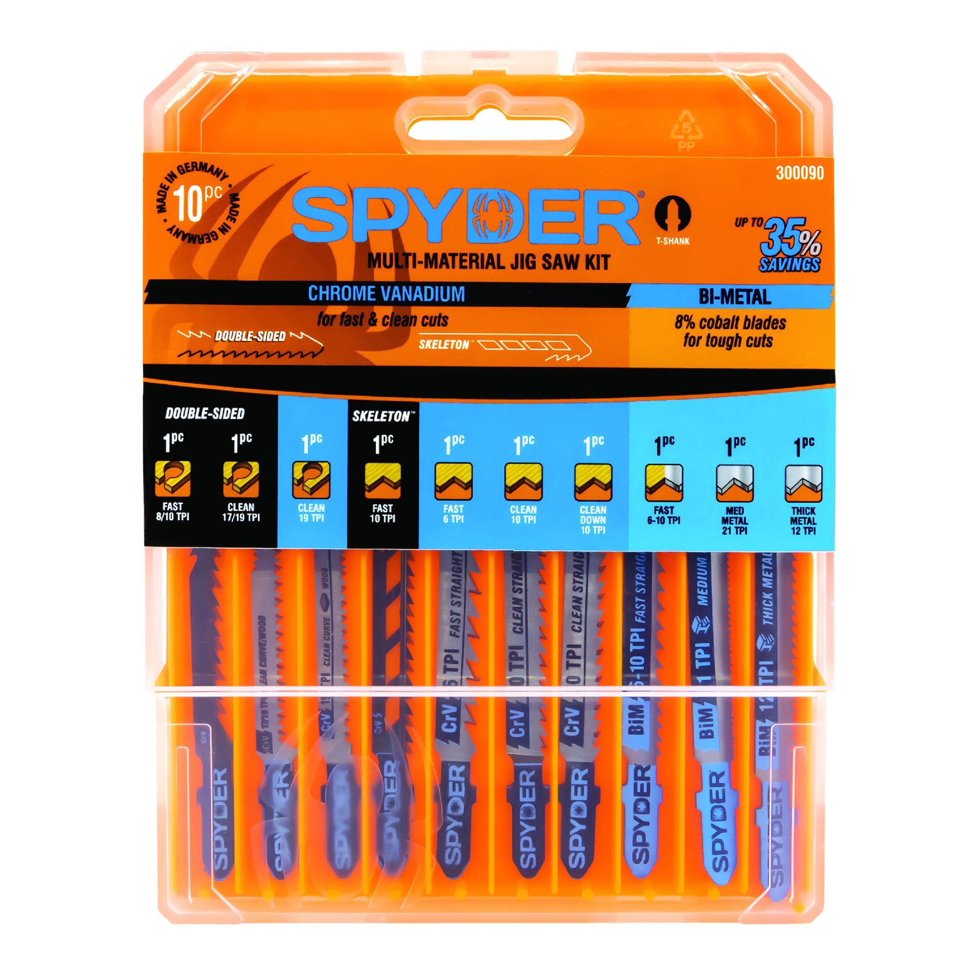 Spyder 10-Piece T-Shank Metal/Wood Jigsaw Blade Set Spyder 10-Piece T-Shank Metal/Wood Jigsaw Blade Set