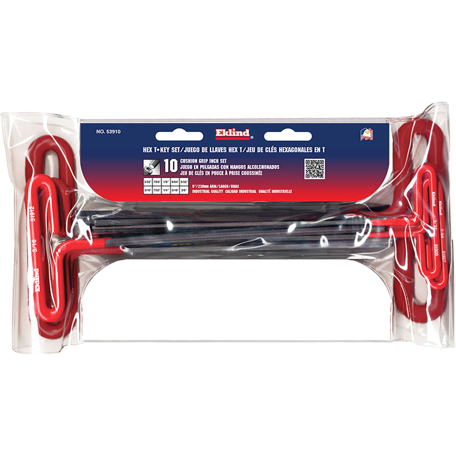Eklind Imp 10pc Cushion Hex T Key Set, 9" Series