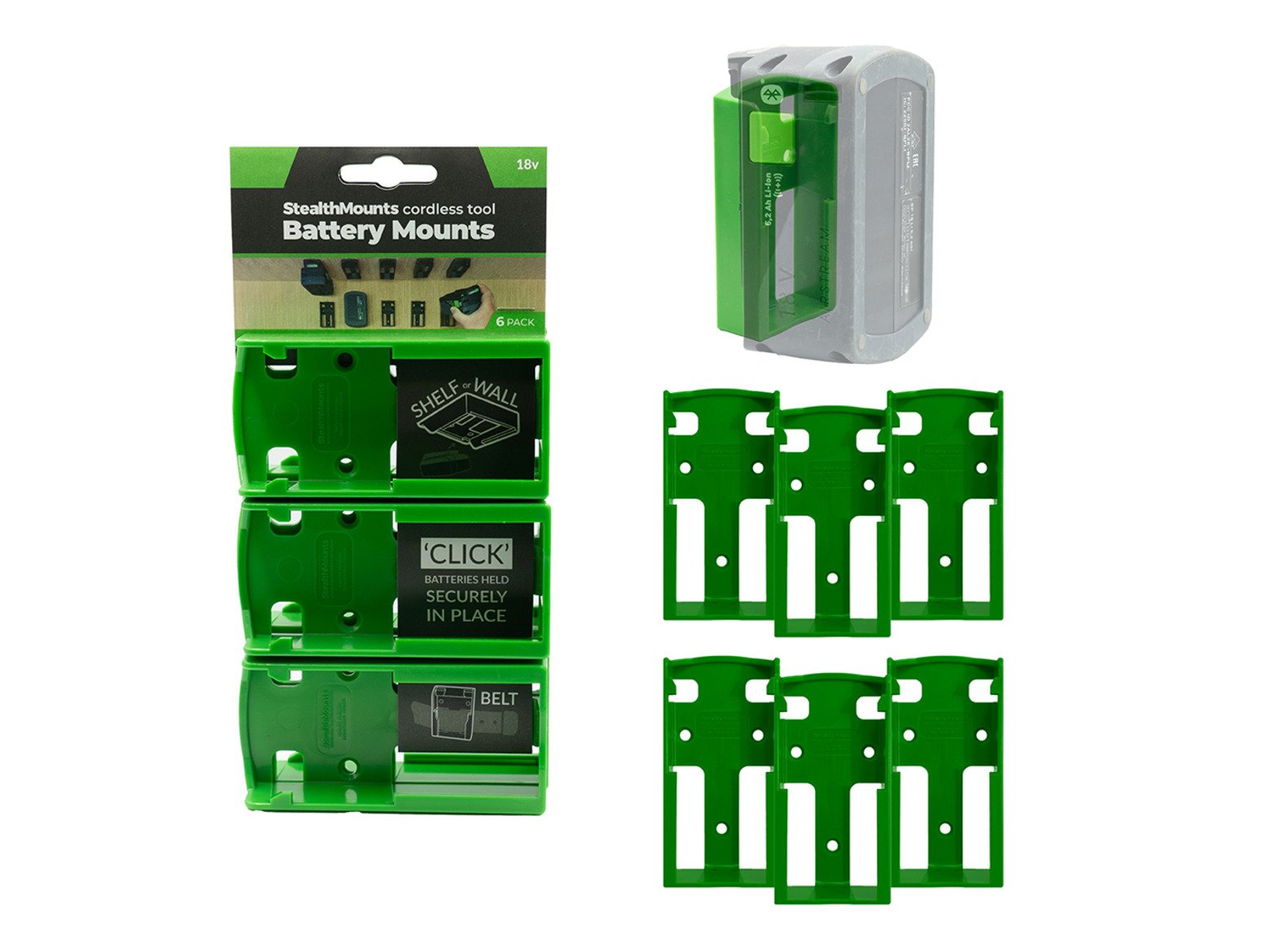 StealthMounts Green Battery Mounts for Festool 18v x 6 StealthMounts Green Battery Mounts for Festool 18v x 6