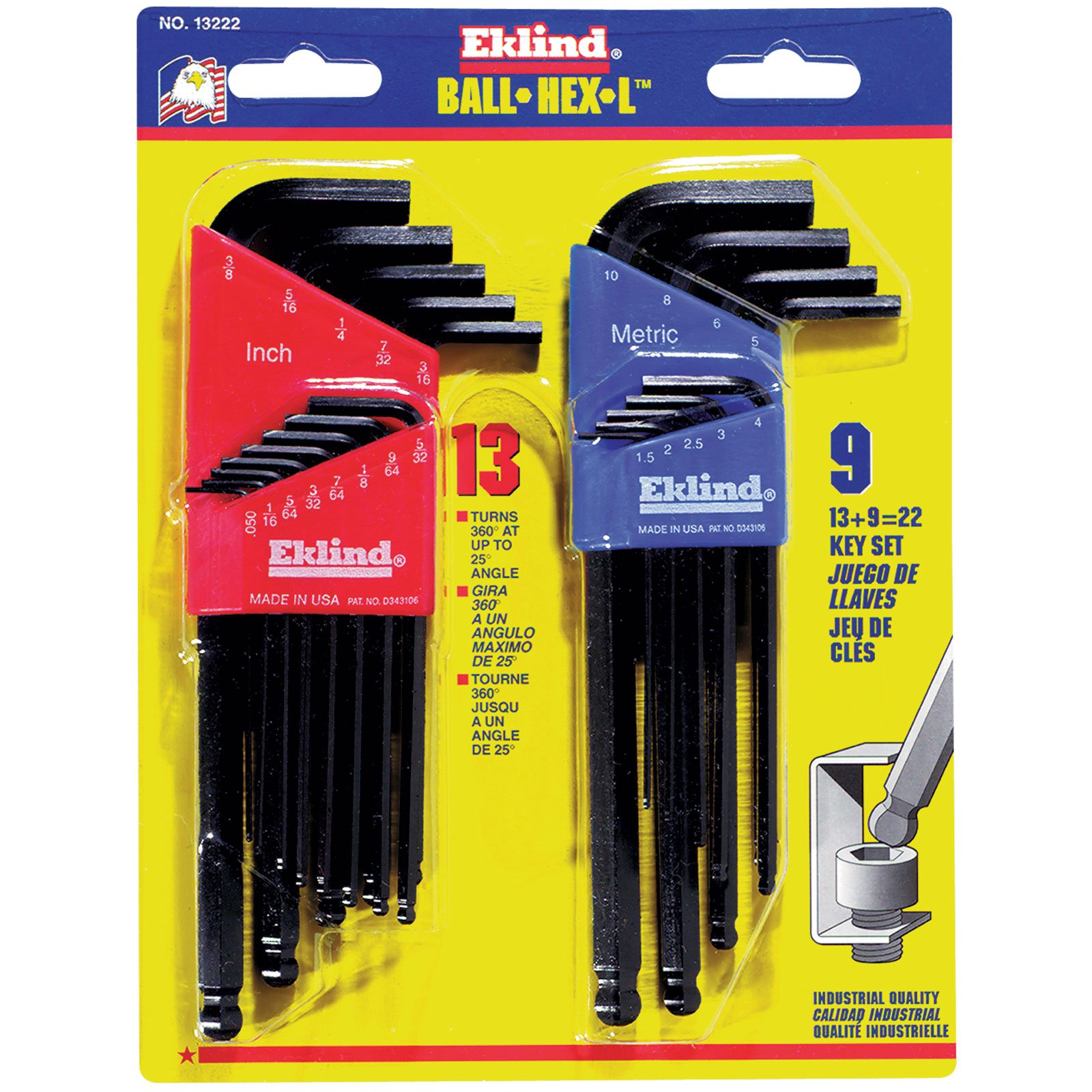 Eklind 22pc Ball End Hex-L Combination Key Set