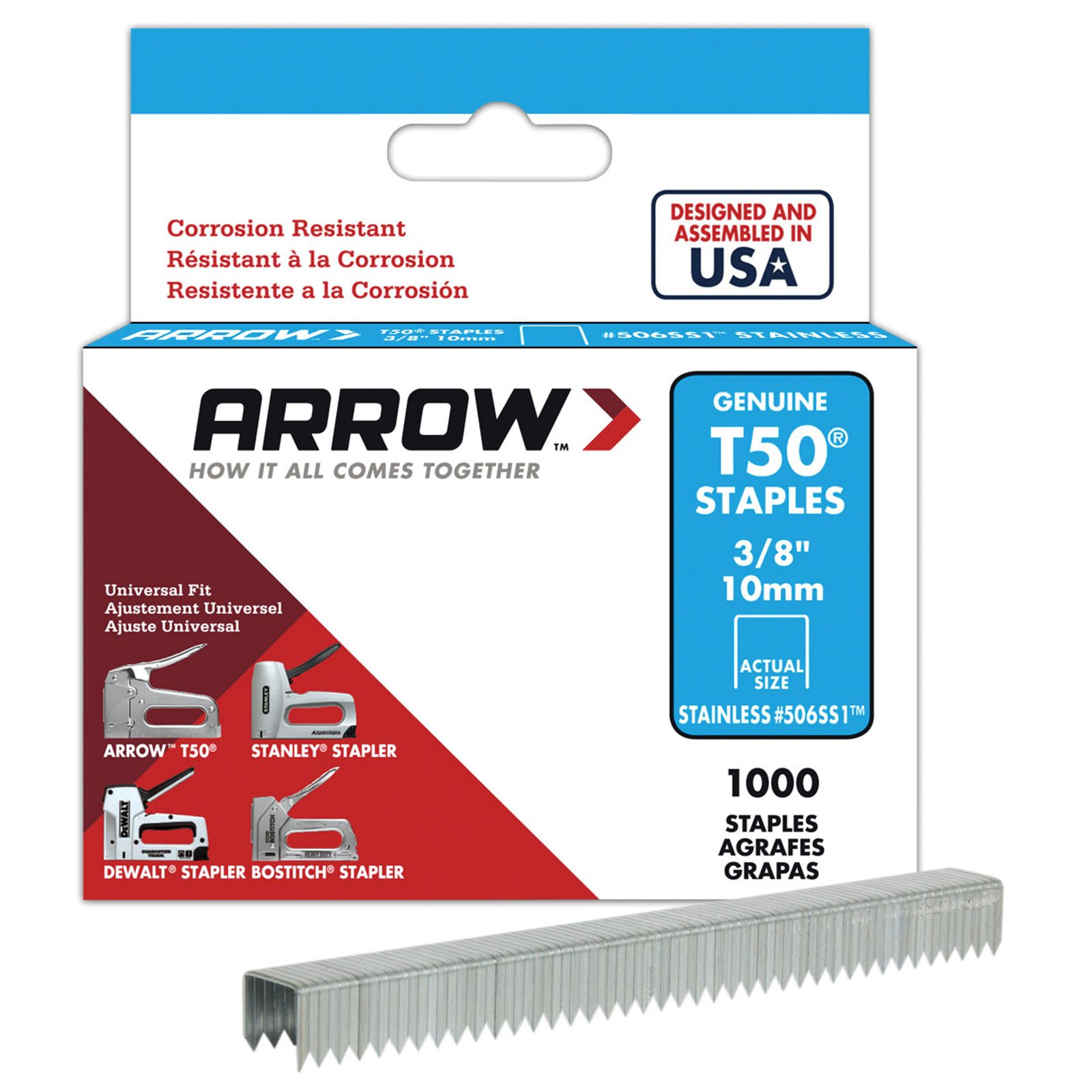 Arrow T50 Stainless Staples 10mm 3/8" (1000) Arrow T50 Stainless Staples 10mm 3/8" (1000)
