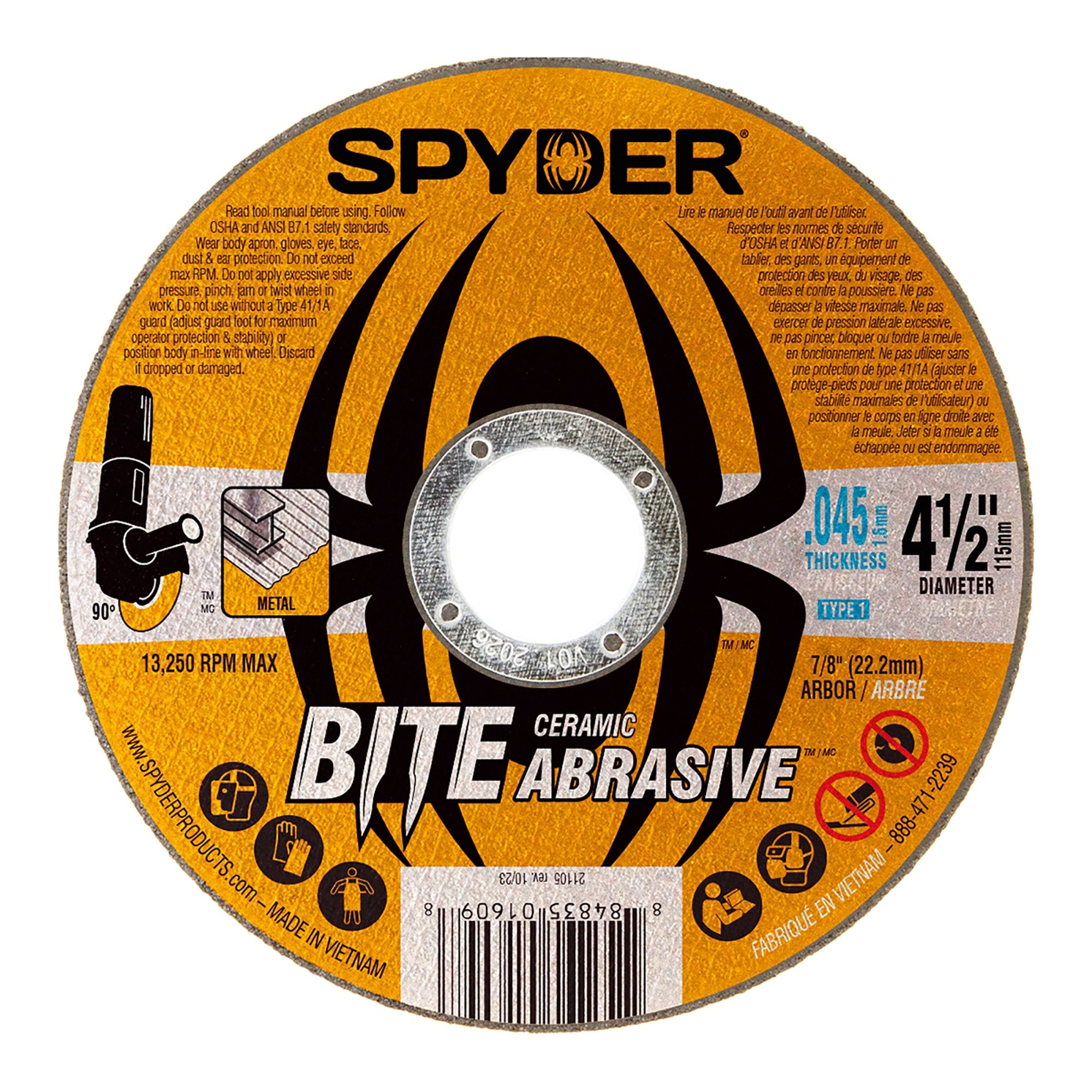 Sypder 4.5" Bonded Ceramic Cut-Off Wheel (Type 1, 7/8" Arbor) Sypder 4.5" Bonded Ceramic Cut-Off Wheel (Type 1, 7/8" Arbor)