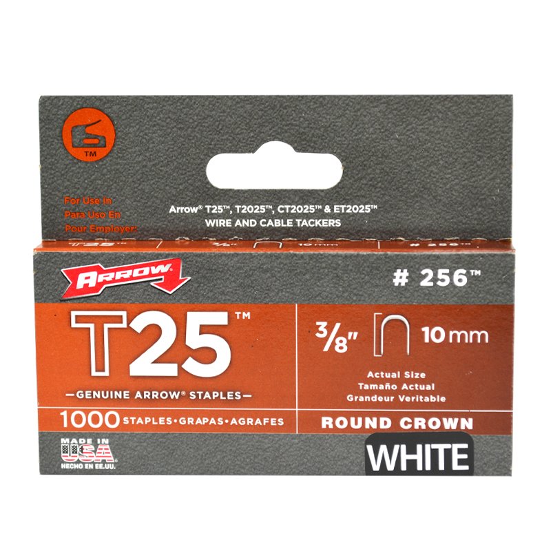 Arrow T25 Round Crown Staples White 10mm 3/8" (1000) Arrow T25 Round Crown Staples White 10mm 3/8" (1000)