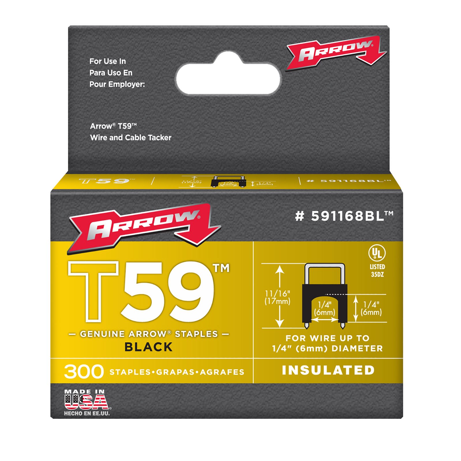 Arrow T59 Black Insulated Staples 6 x 6mm (300)