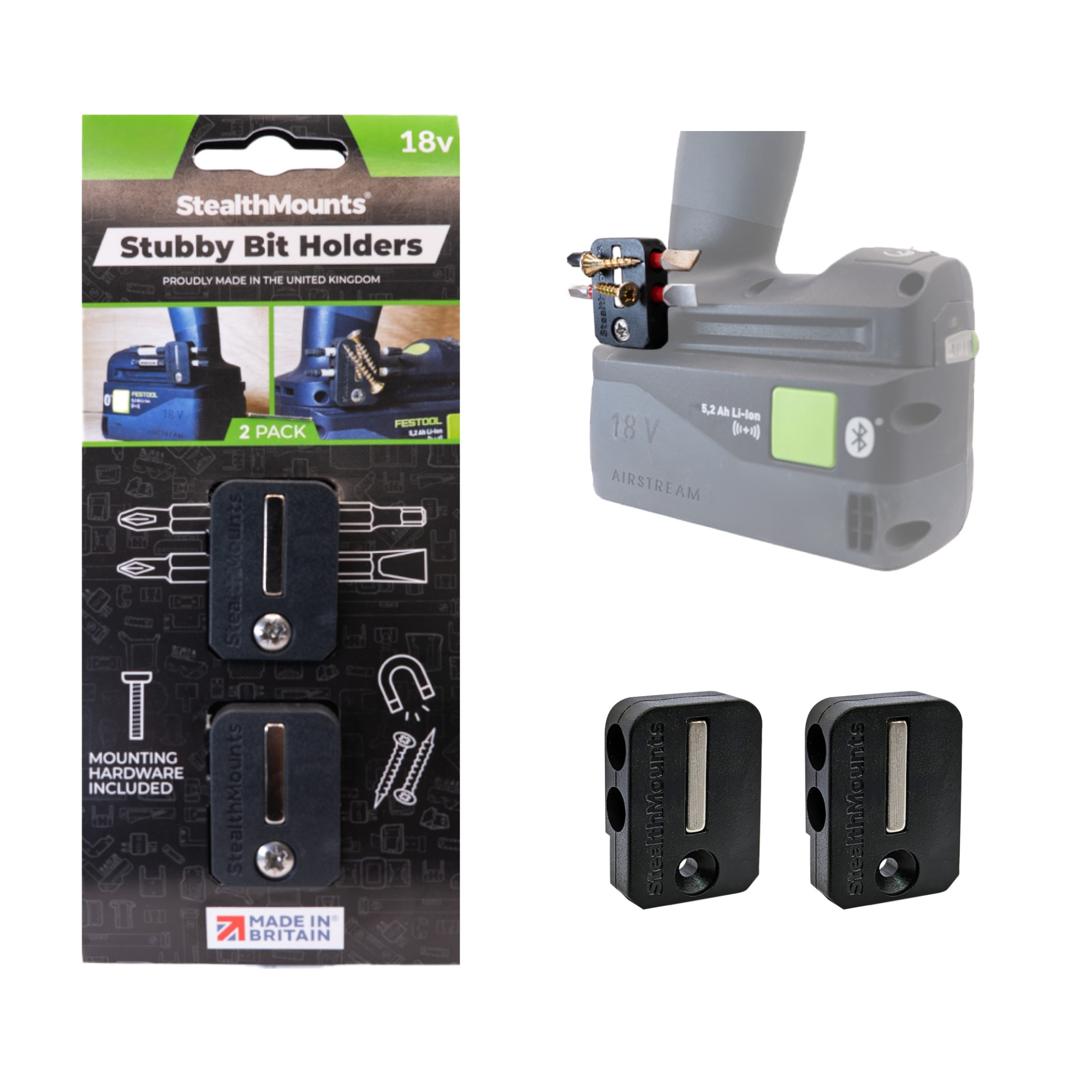 S.Mounts Black Stubby Bit Holder for Festool x 2