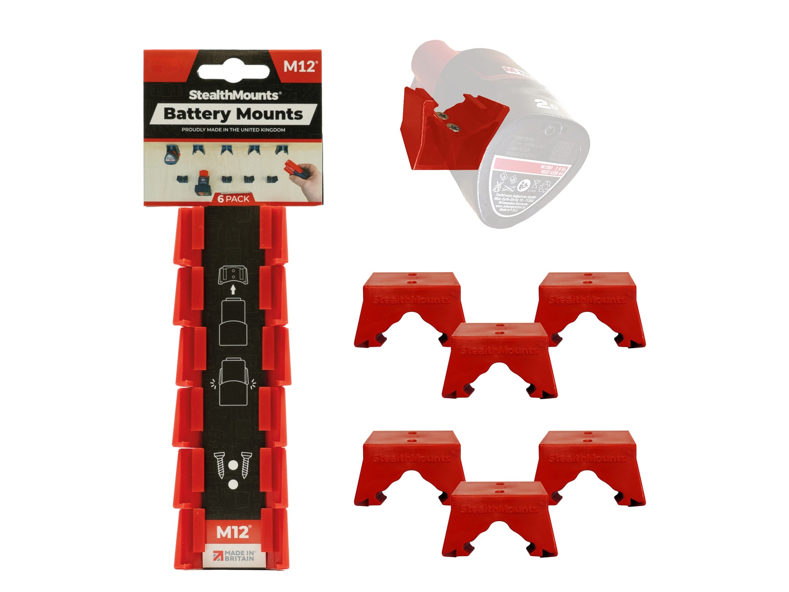StealthMounts Red Battery Mounts for Milwaukee M12 x 6 StealthMounts Red Battery Mounts for Milwaukee M12 x 6