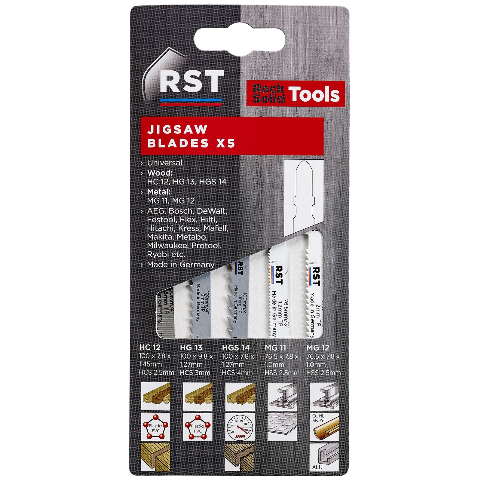 RST 5pcs Wood & Metal Jigsaw Blade Pack