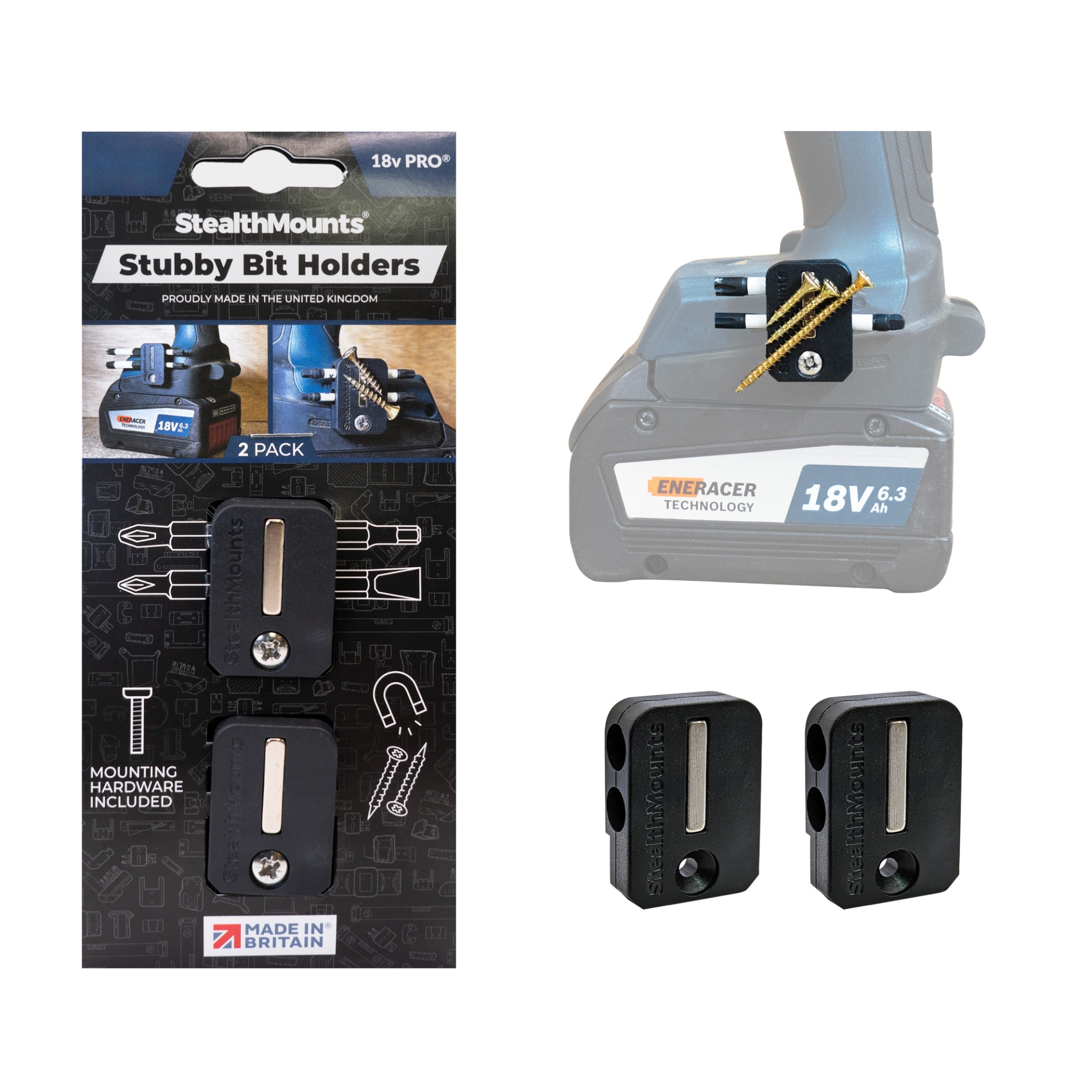 S.Mounts Black Stubby Bit Holder for Bosch 18v x 2