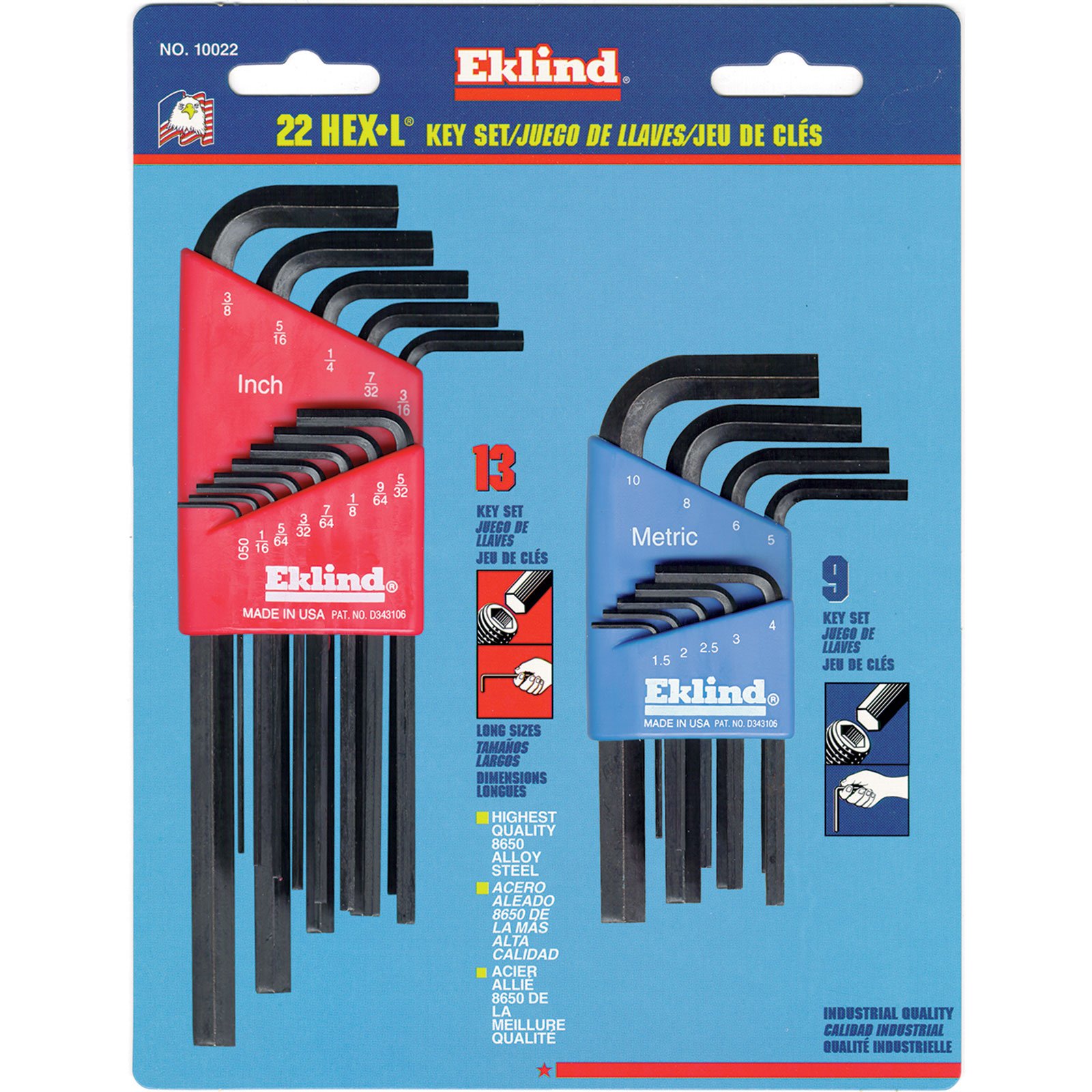 Eklind 22pc Hex-L Combi Key Set, Long and Short Handle