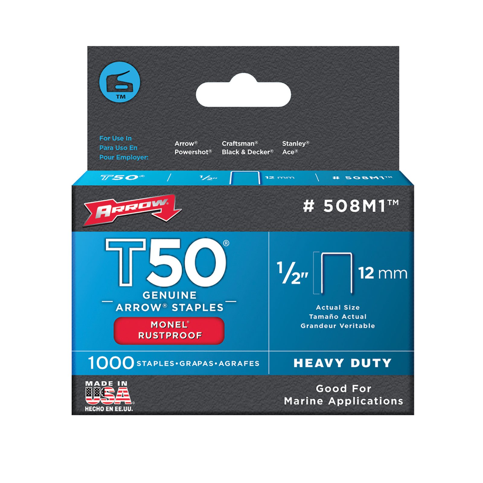Arrow T50 Monel Staples 12mm 1/2" (1000)