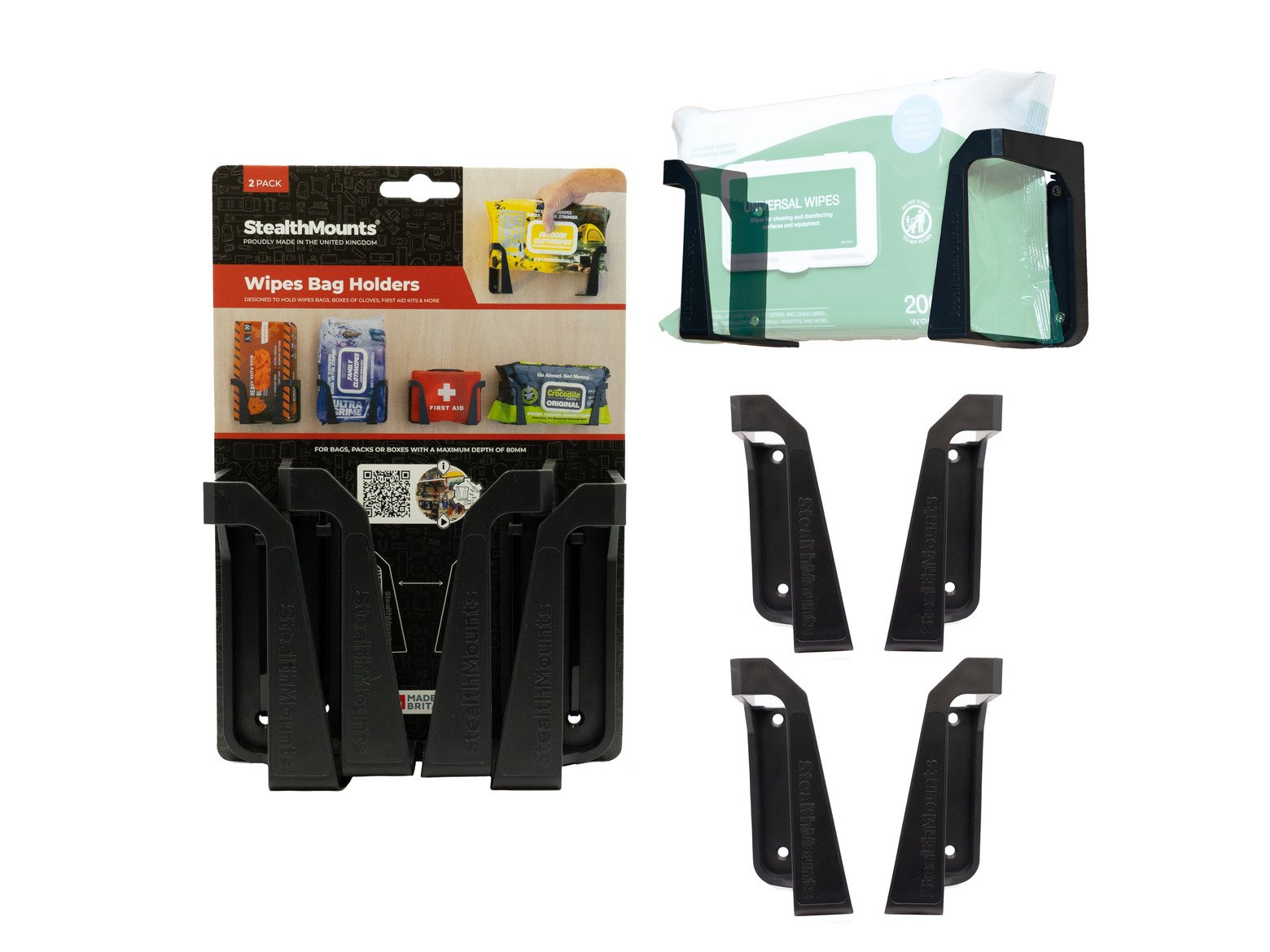 S.Mounts Black Wipes Bag Holder x 2