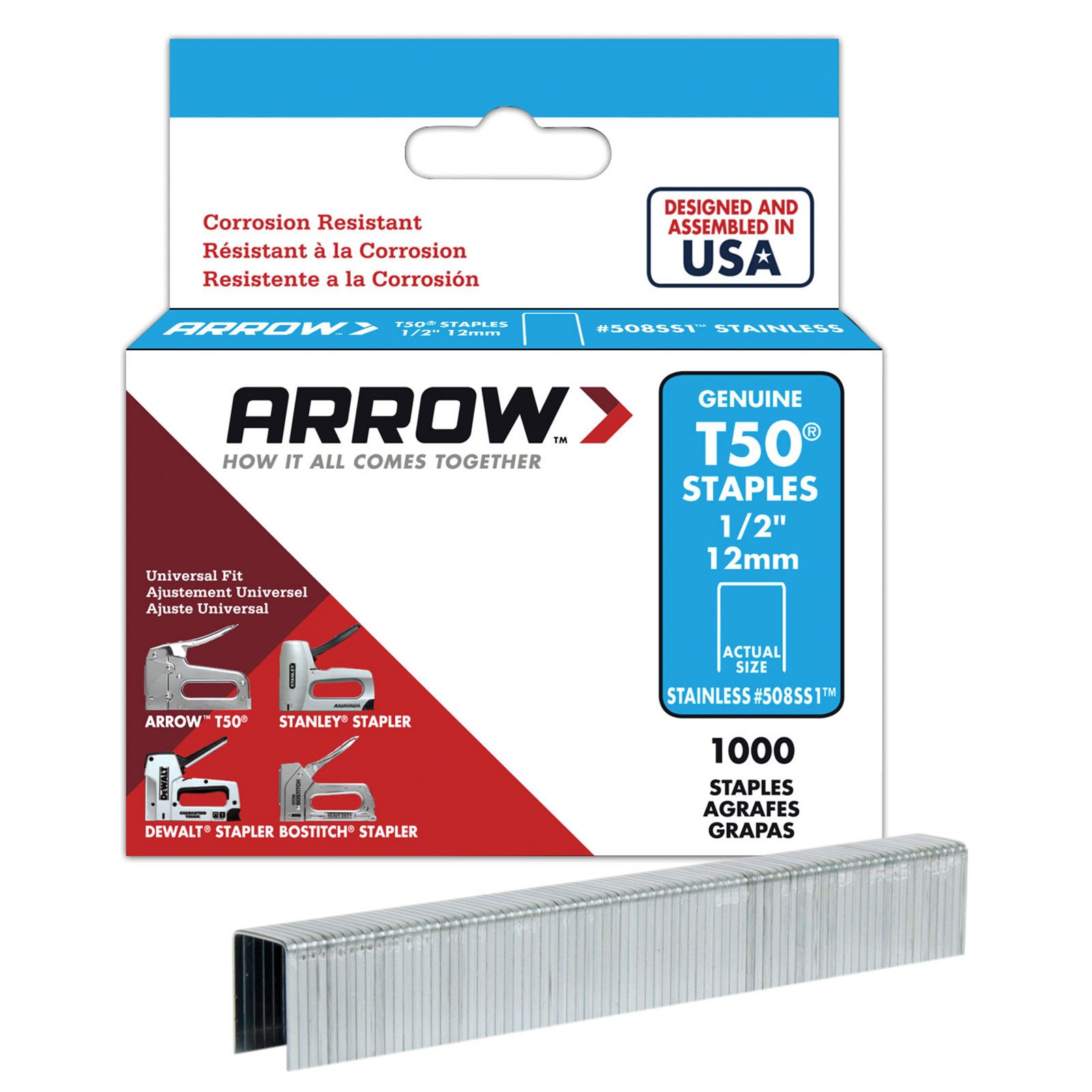 Arrow T50 Stainless Staples 12mm 1/2" (1000) Arrow T50 Stainless Staples 12mm 1/2" (1000)