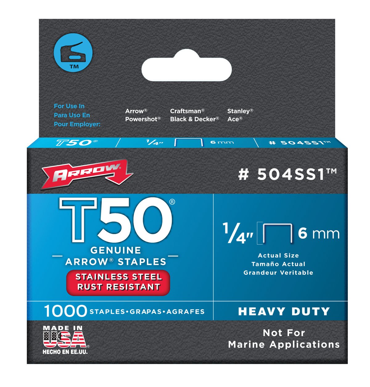 Arrow T50 Stainless Staples 6mm 1/4" (1000)