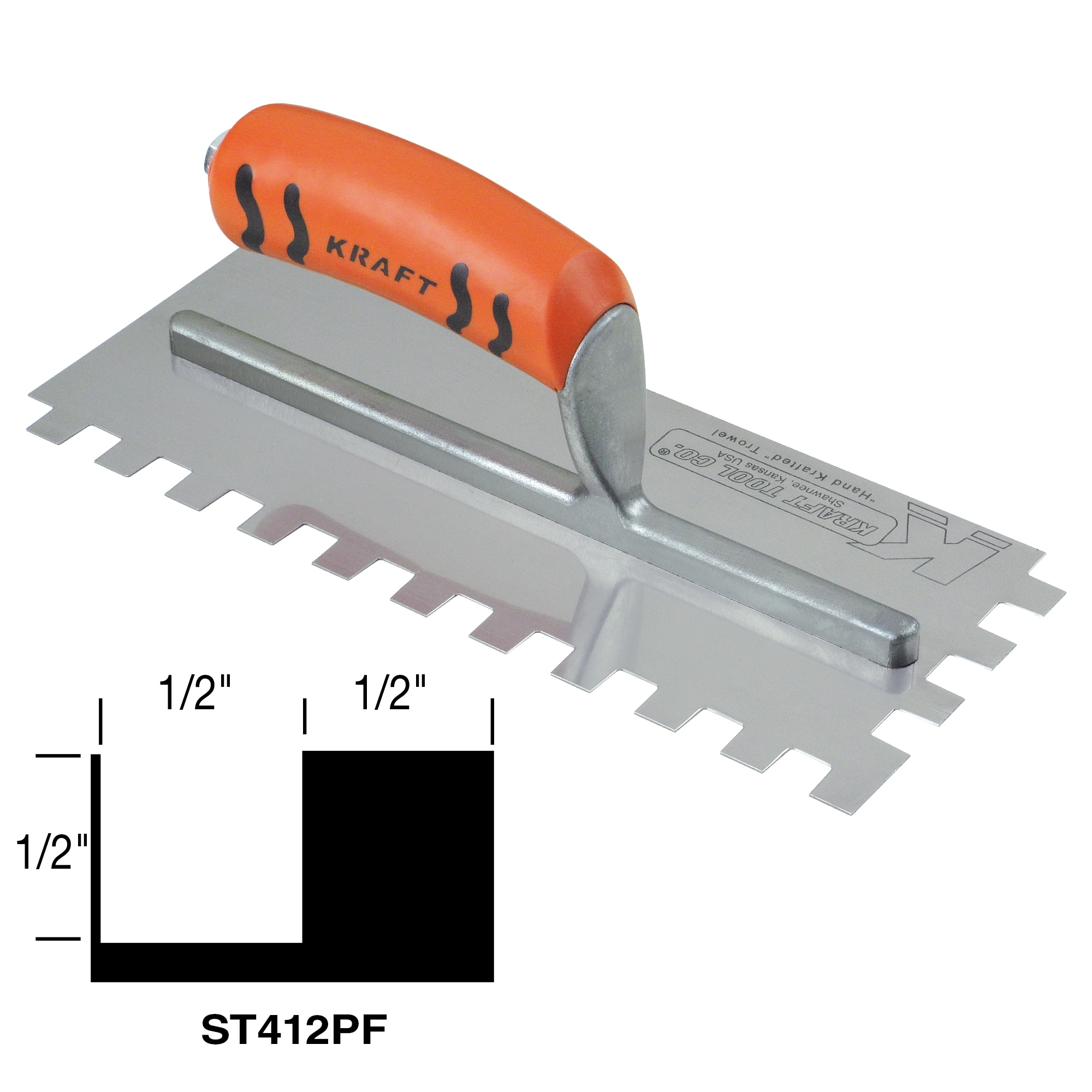 Kraft 1/2"x1/2"x1/2" Square-Notch Trowel ProForm Handle