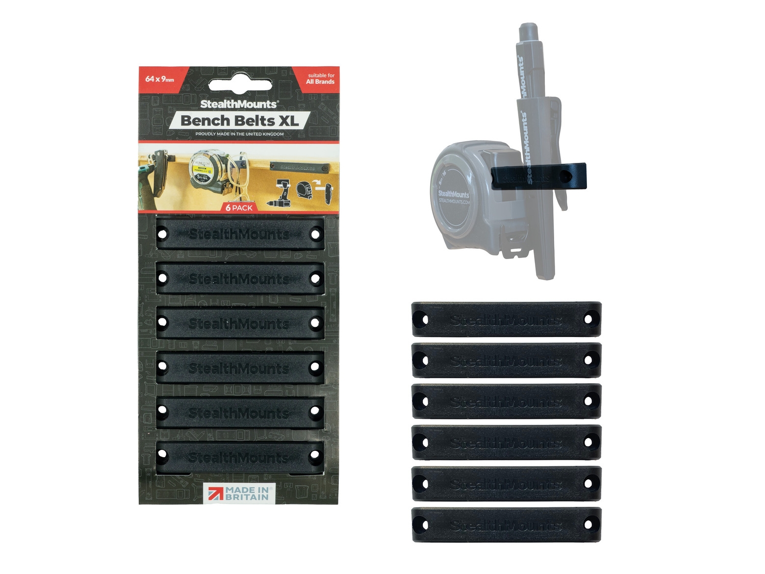 StealthMounts Black Bench Belt XL x 6 StealthMounts Black Bench Belt XL x 6
