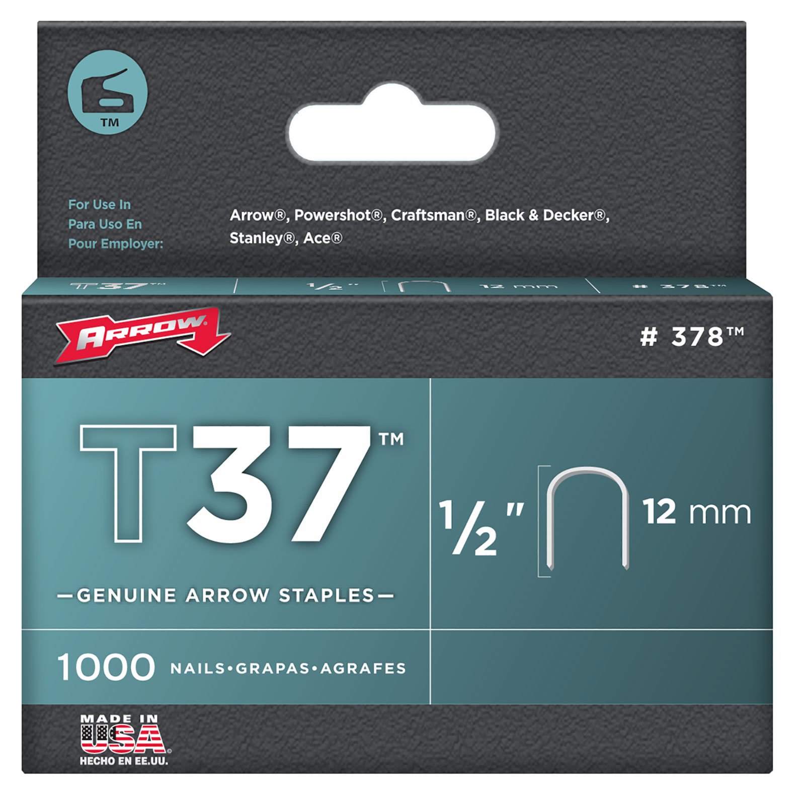 Arrow T37 Round Crown Staples 12mm 1/2" (1000) Arrow T37 Round Crown Staples 12mm 1/2" (1000)